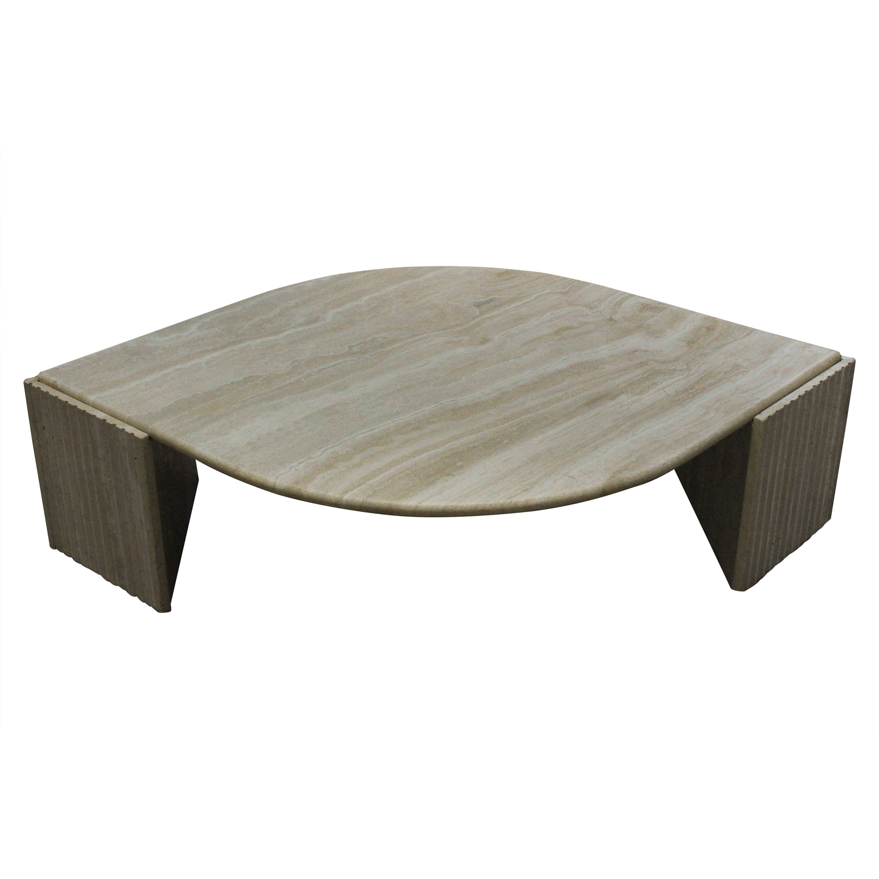 Italian Postmodern Eye or Teardrop Shaped Travertine Marble Coffee Table 1980s