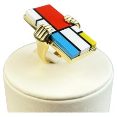 Italian Postmodern Gold Ring Mod. Red Blue and Yellow by Cleto Munari, 2017