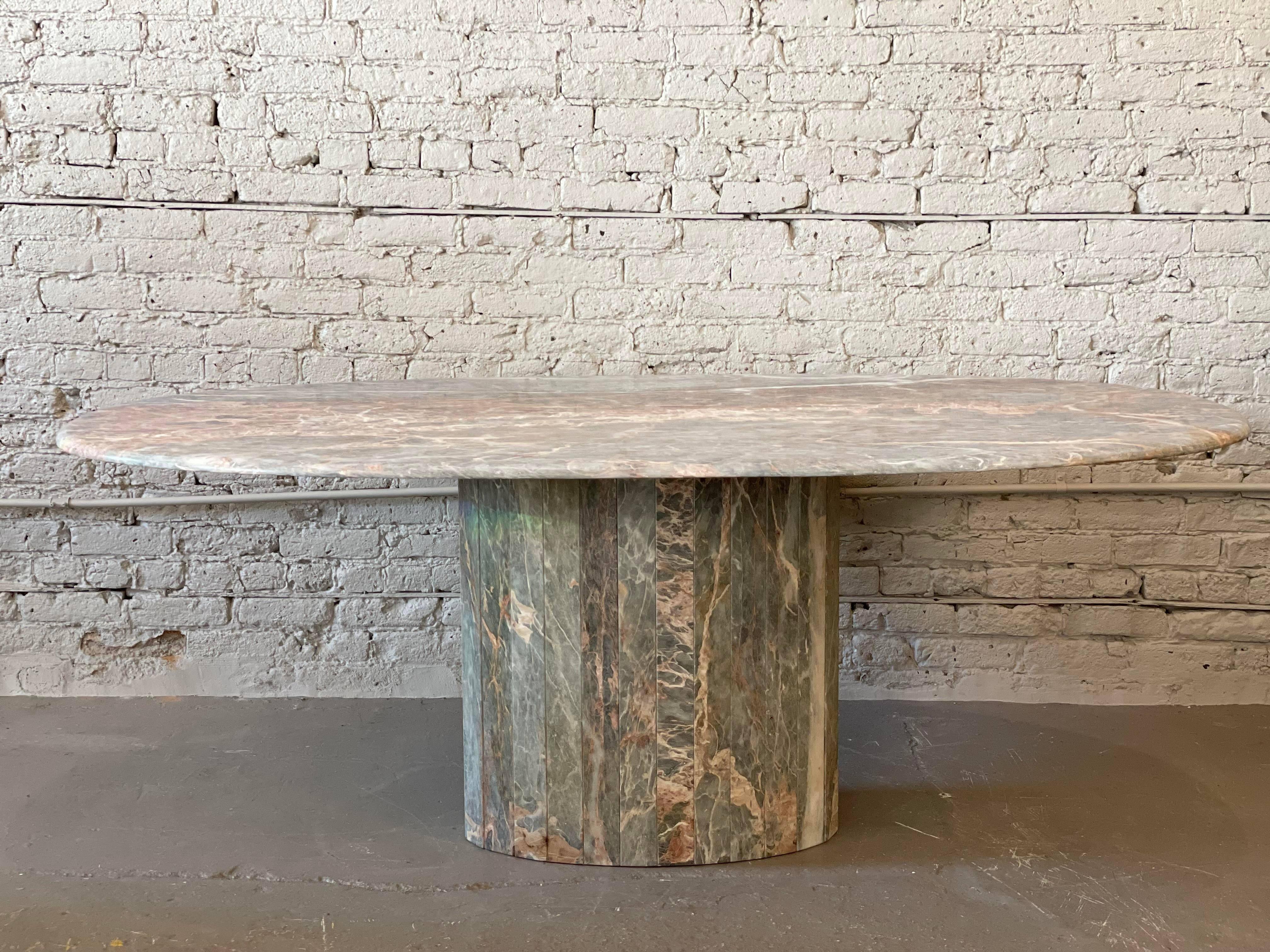 Italian Fior di Pesco Postmodern Colored Channel Base Oval Marble Dining Table 4