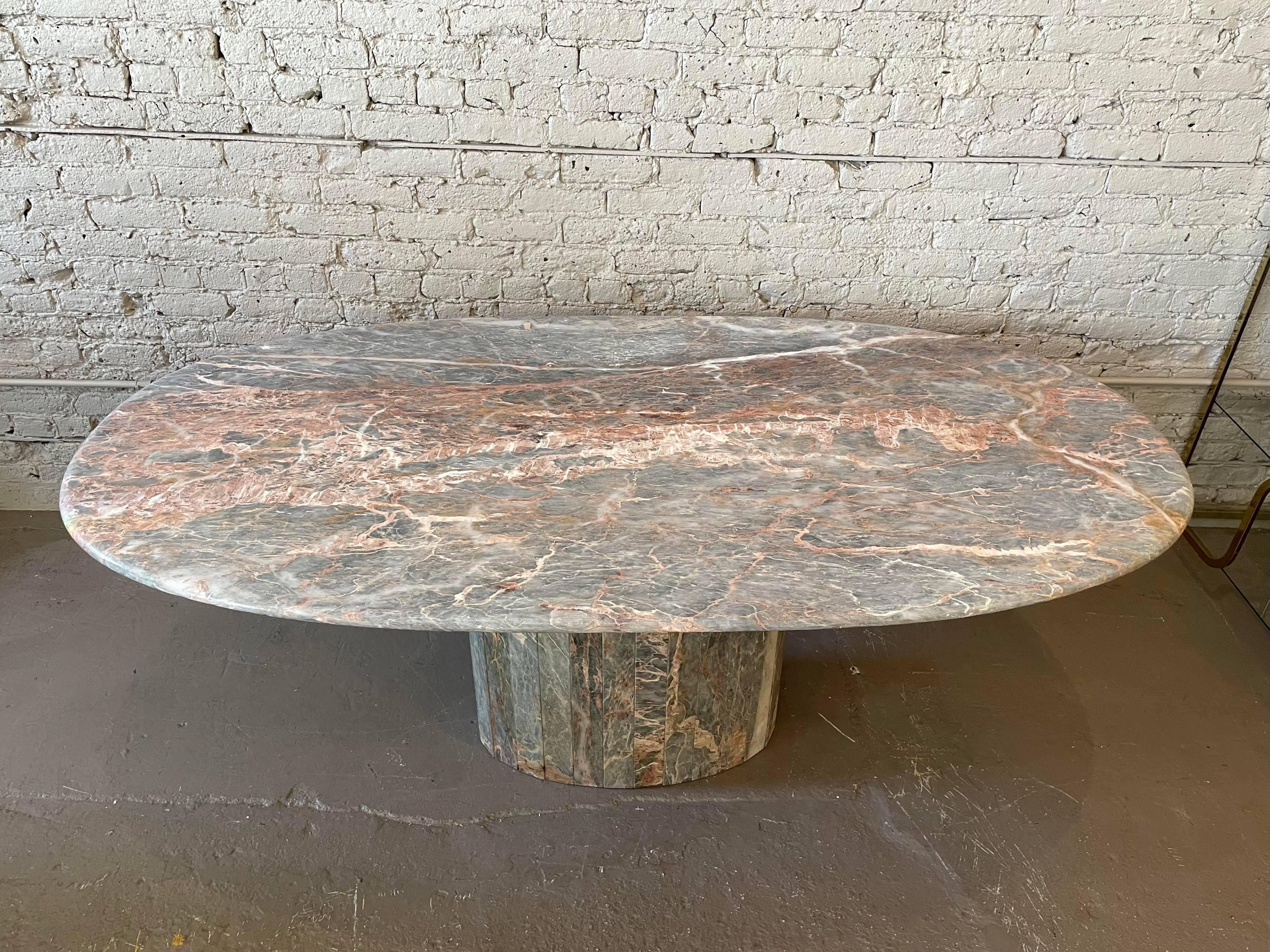 Post-Modern Italian Fior di Pesco Postmodern Colored Channel Base Oval Marble Dining Table