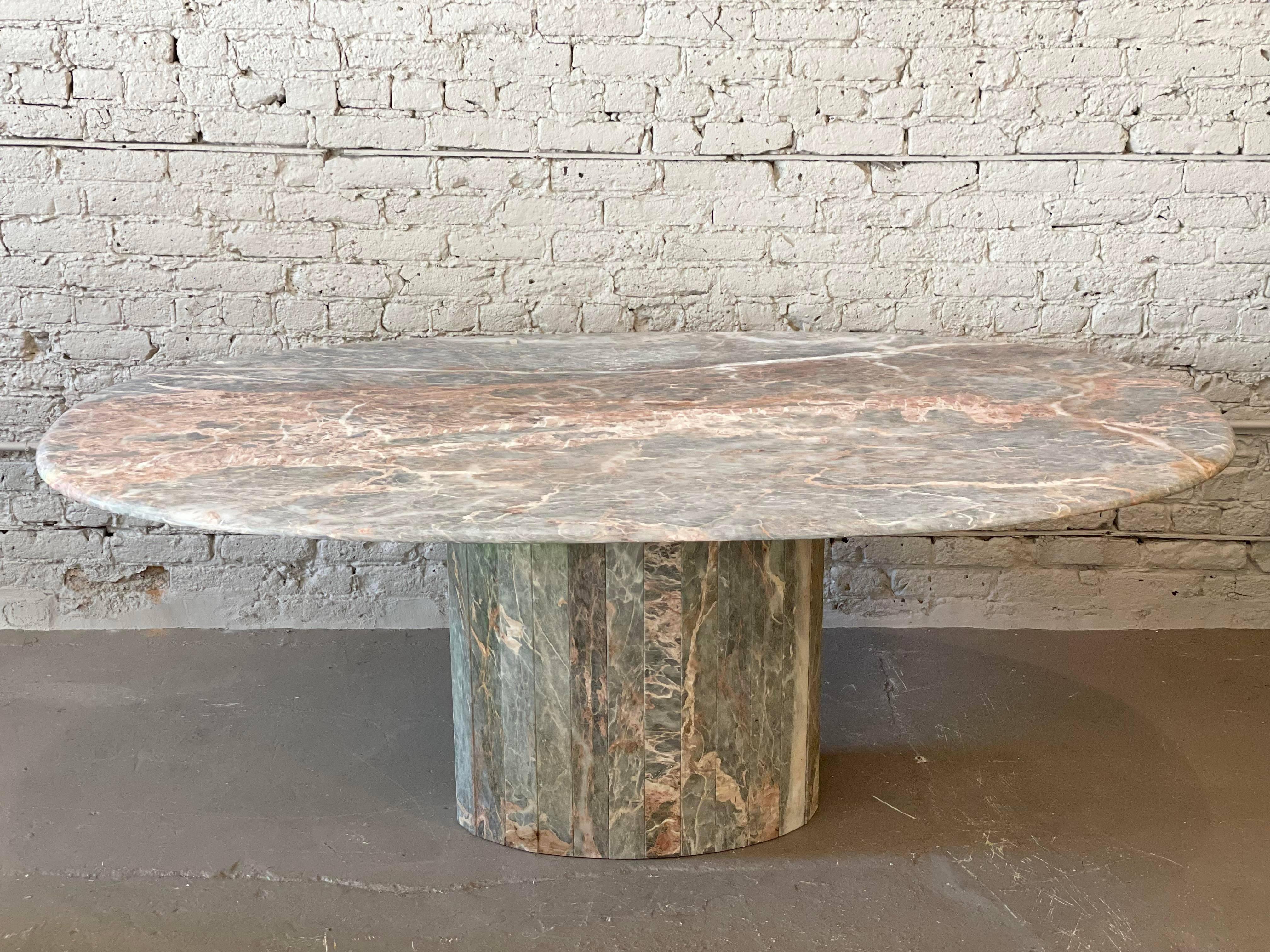 20th Century Italian Fior di Pesco Postmodern Colored Channel Base Oval Marble Dining Table