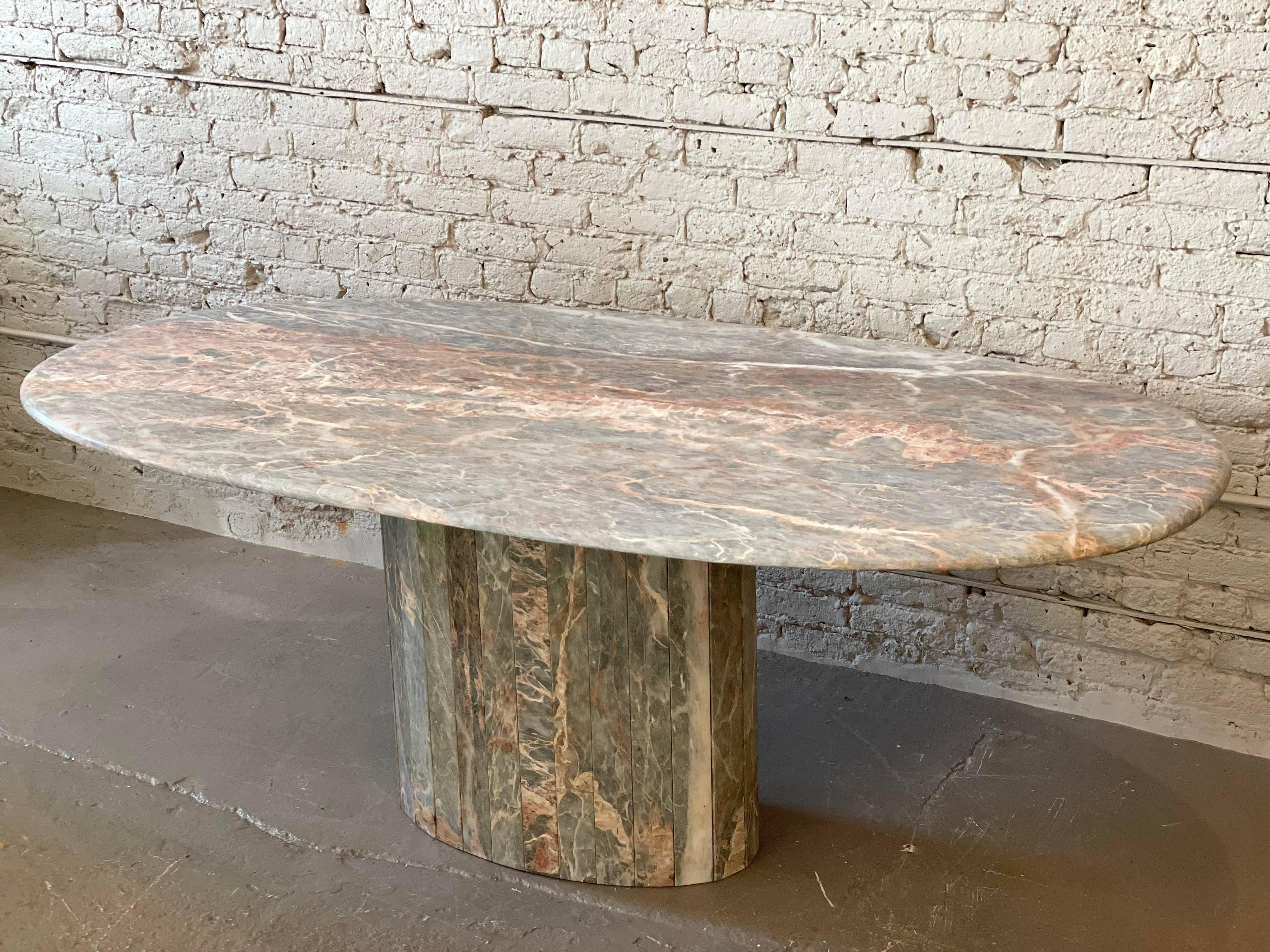 Italian Fior di Pesco Postmodern Colored Channel Base Oval Marble Dining Table 1