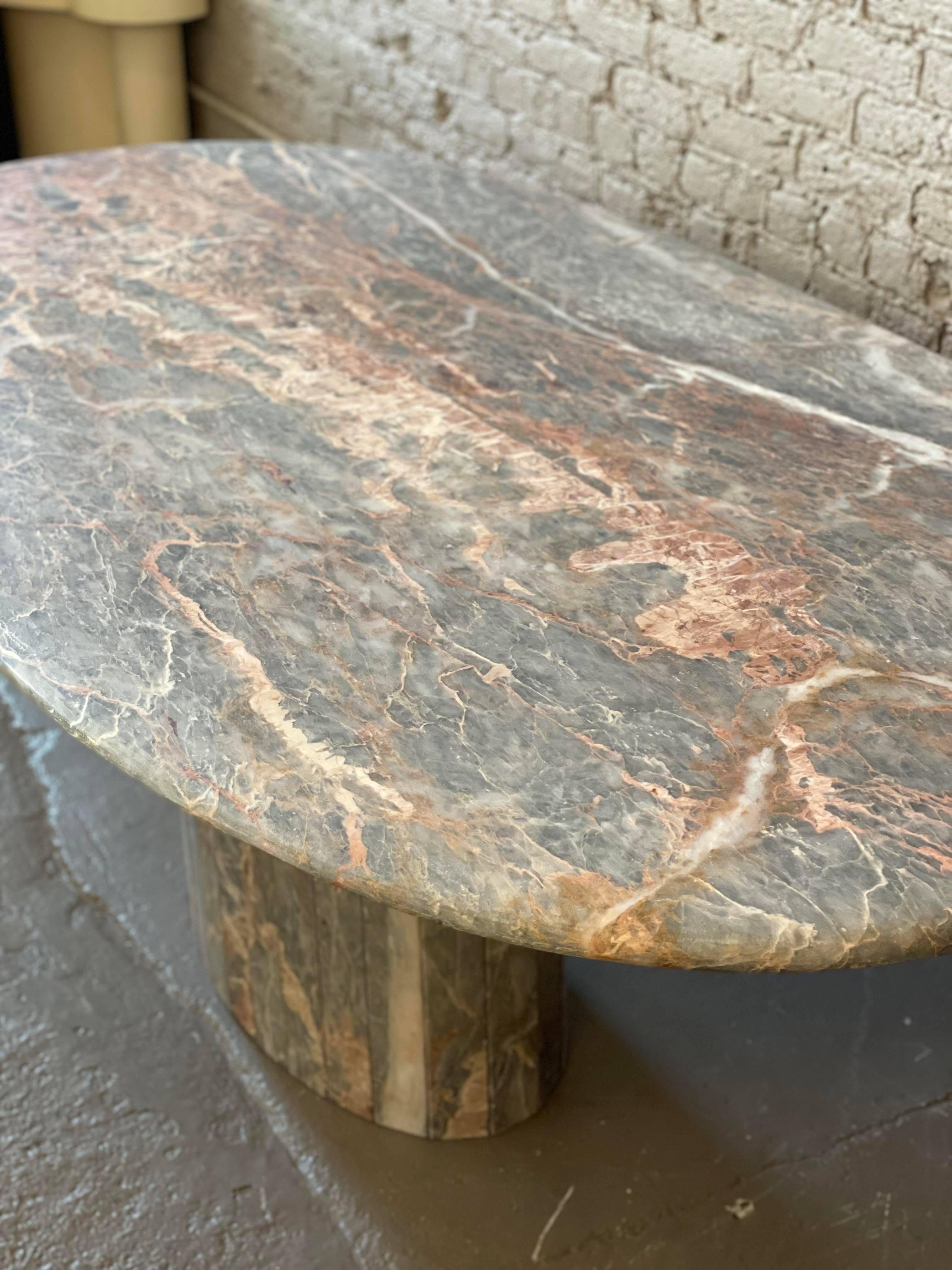 Italian Fior di Pesco Postmodern Colored Channel Base Oval Marble Dining Table 2