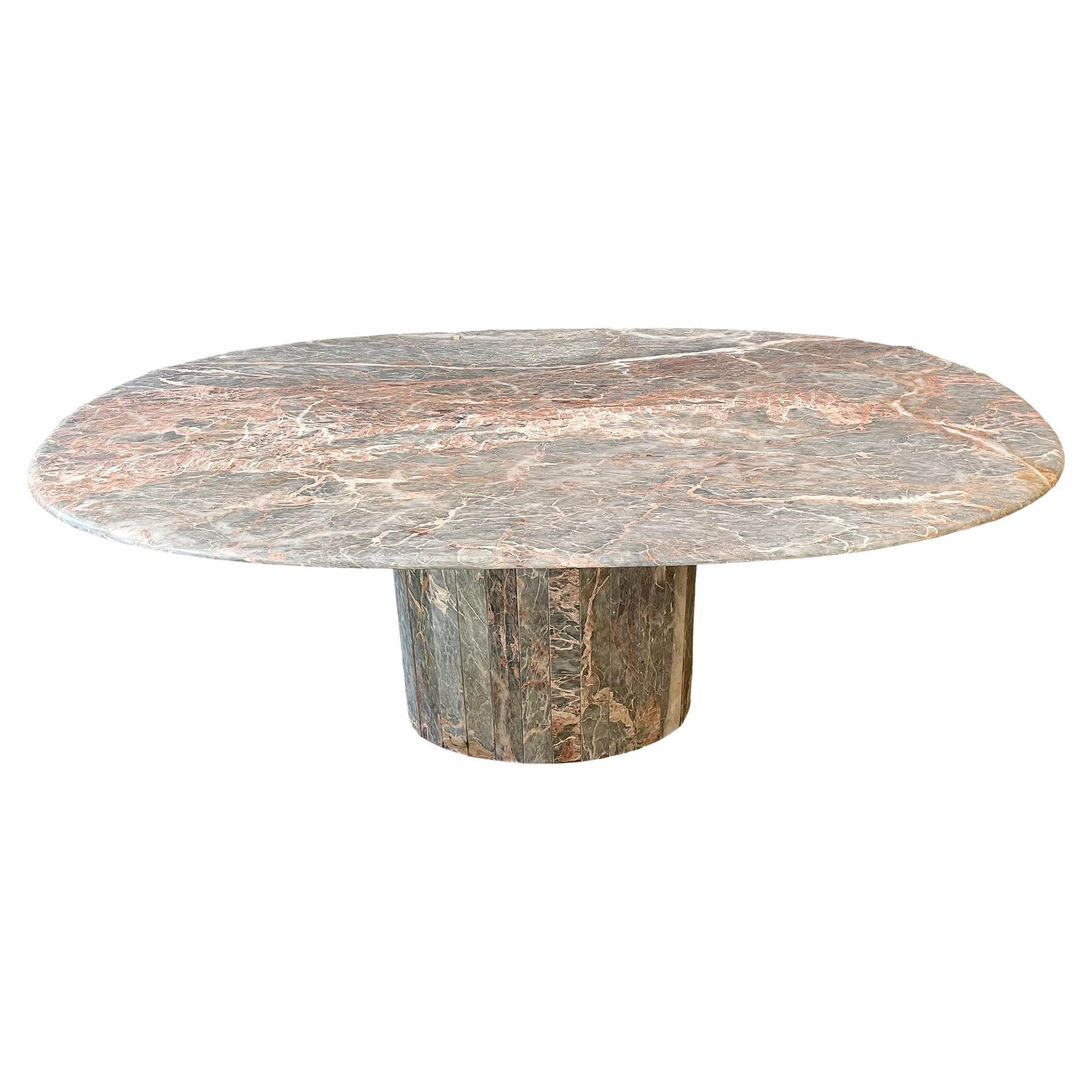 Italian Fior di Pesco Postmodern Colored Channel Base Oval Marble Dining Table