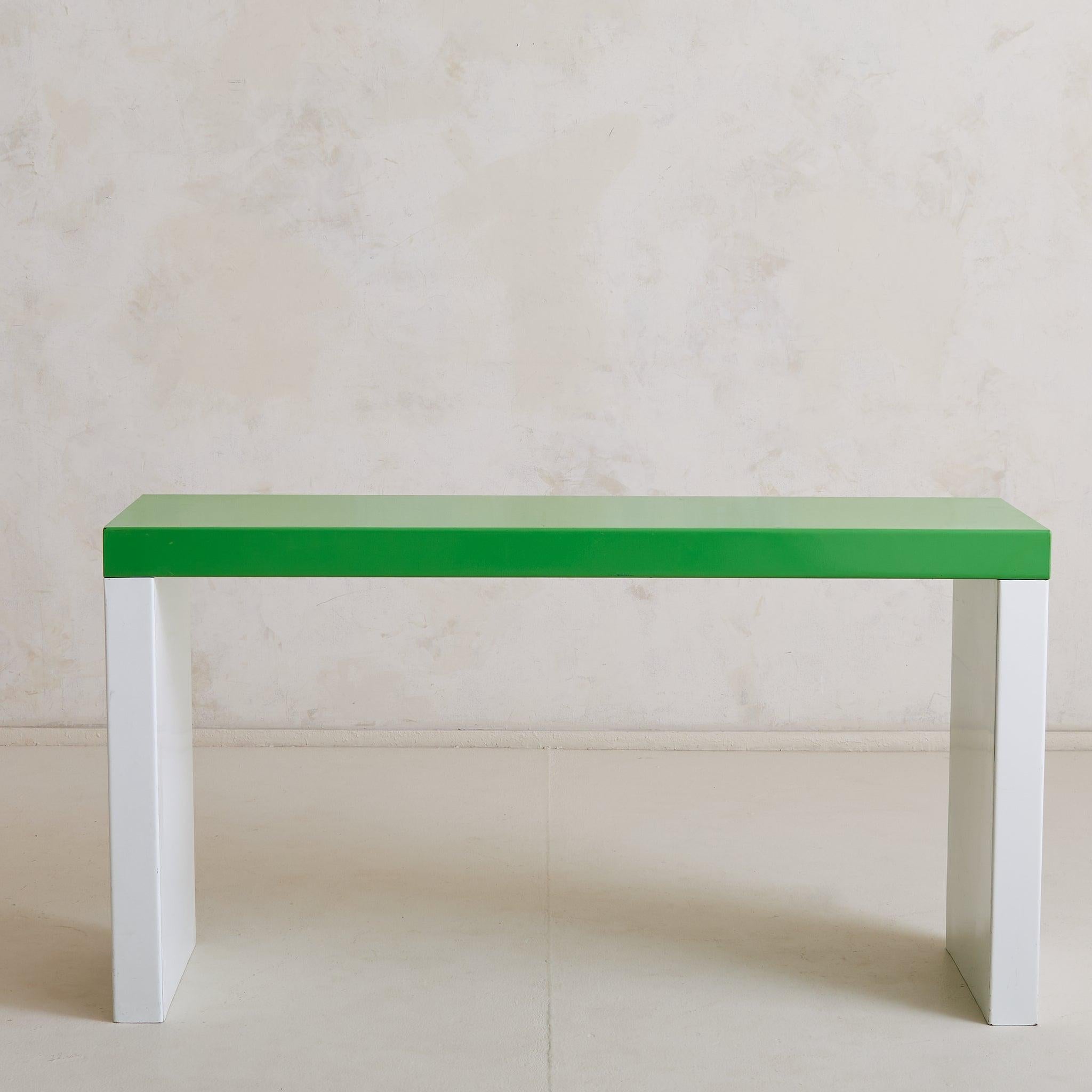 Post-Modern Italian Postmodern Green + White Steel Console or Desk For Sale