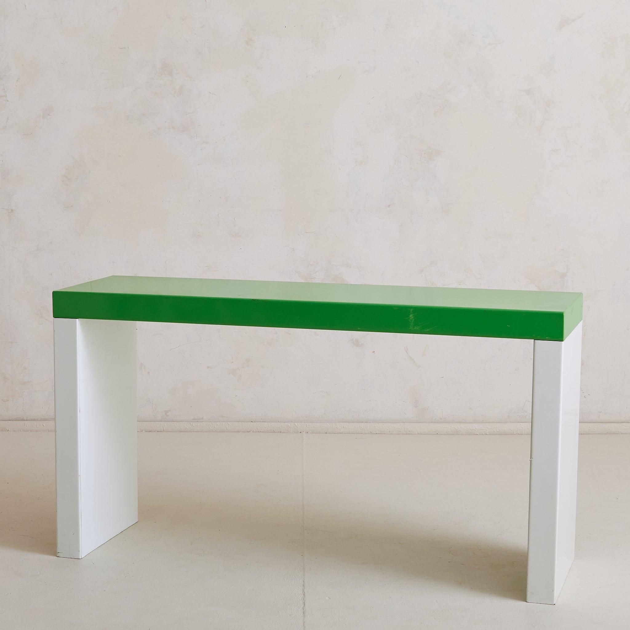 Late 20th Century Italian Postmodern Green + White Steel Console or Desk For Sale