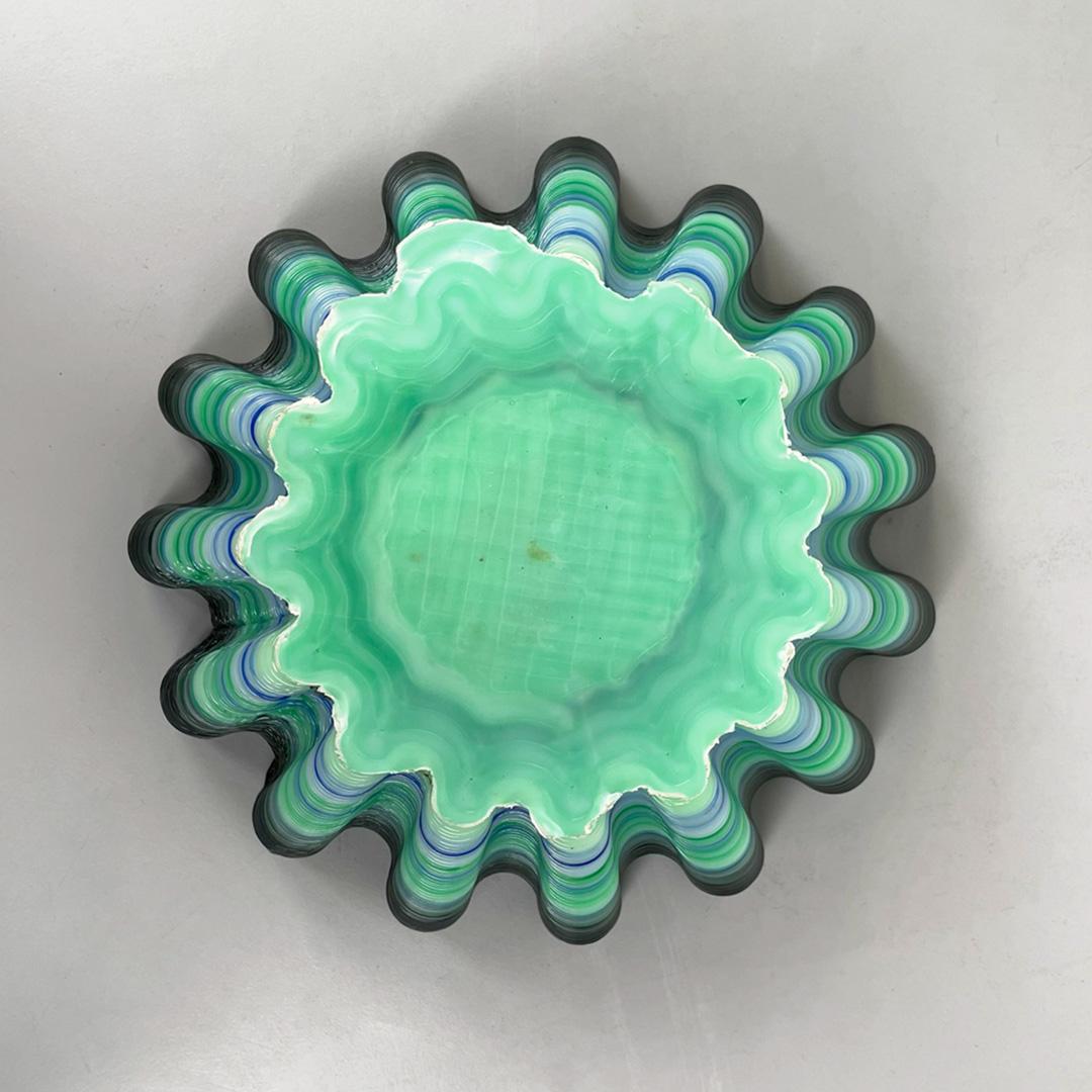 Contemporary Italian postmodern irregular wavy plastic green black bowl pocket emptier, 2000s