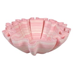 Italian postmodern irregular wavy plastic pink white bowl pocket emptier, 2000s