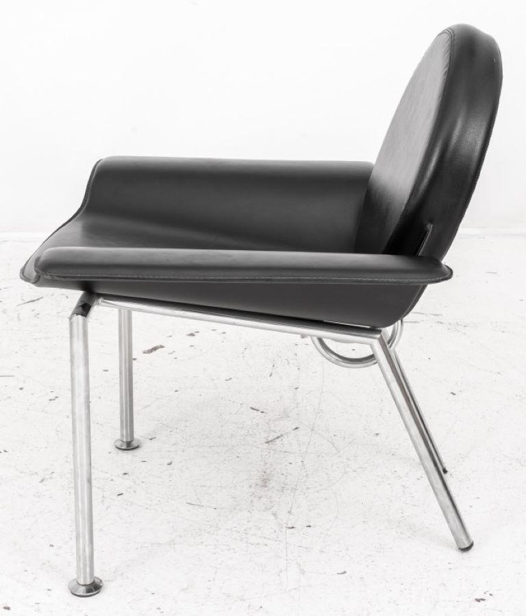 20th Century Italian Postmodern Leather & Steel Armchair, 1980s