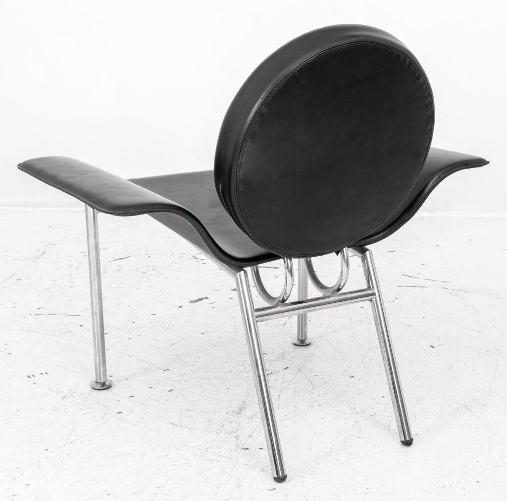 Italian Postmodern Leather & Steel Armchair, 1980s 1