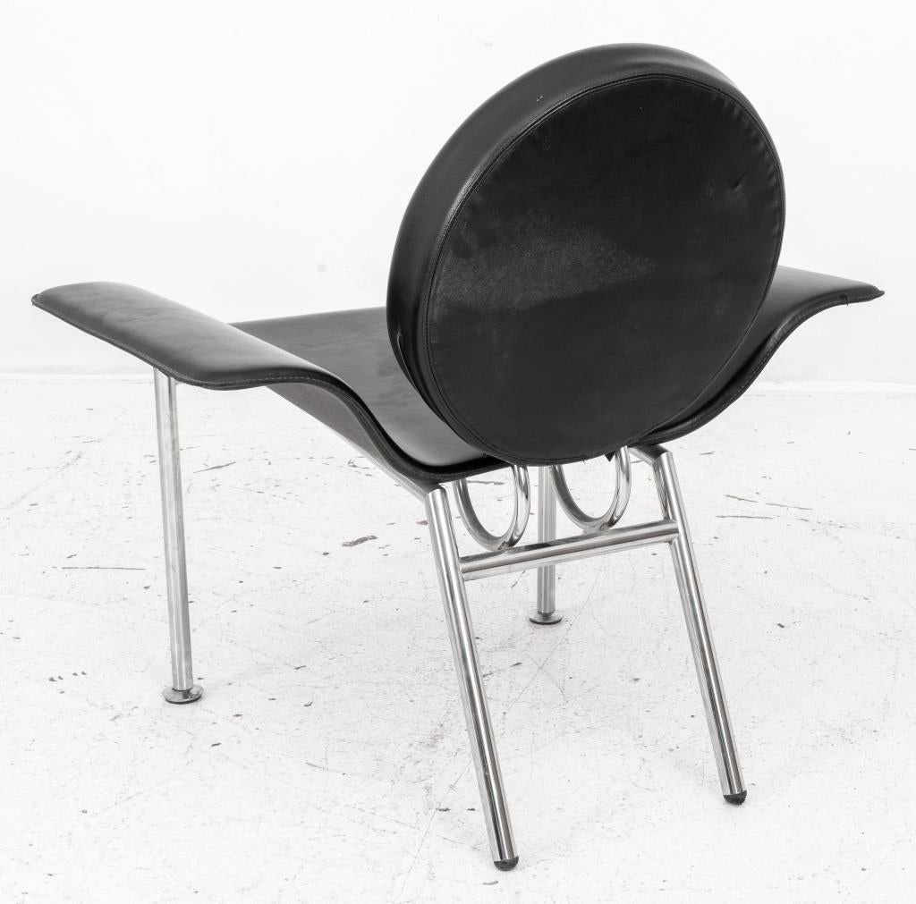 Italian Postmodern Leather & Steel Armchair, 1980s 2
