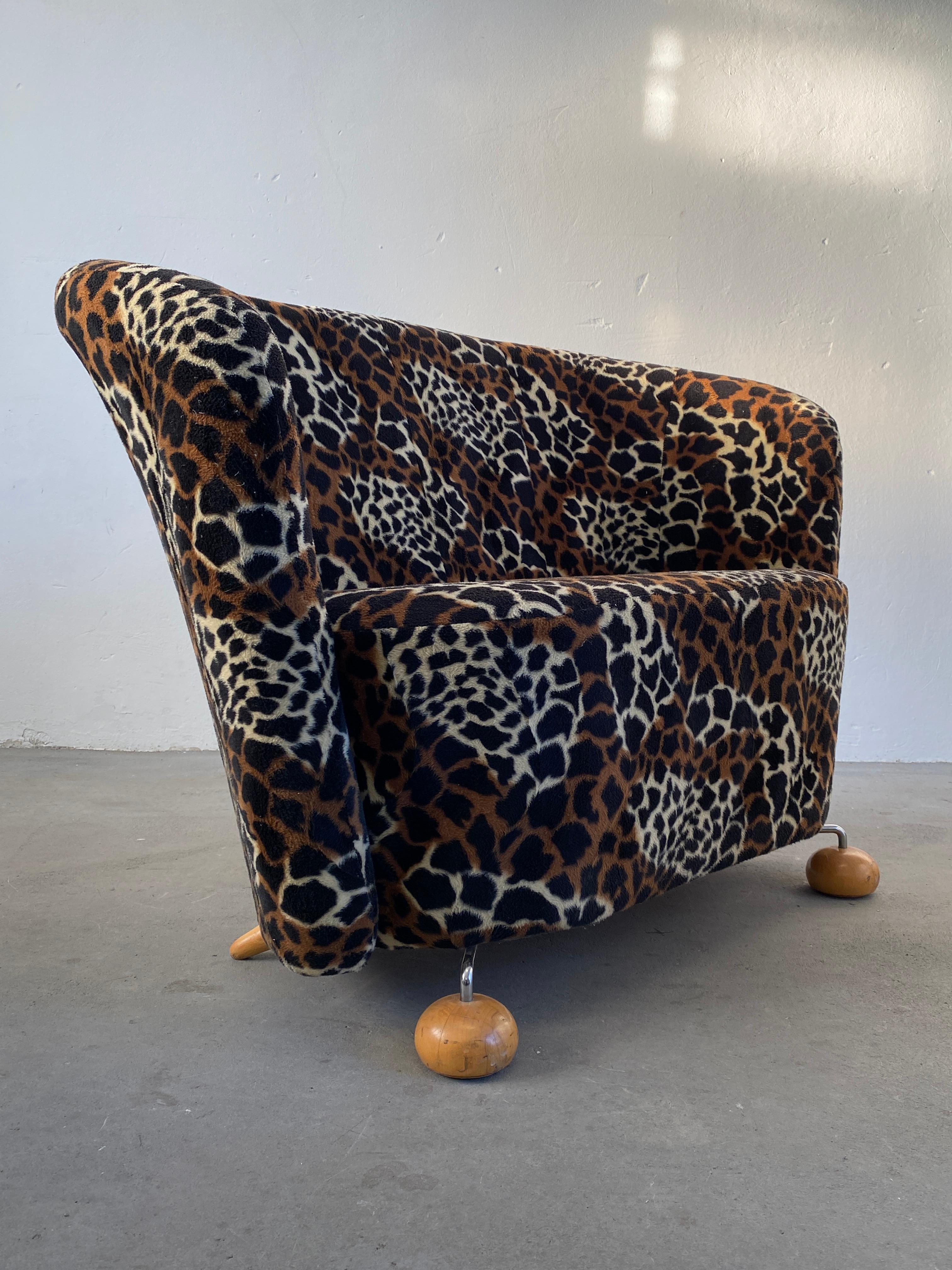 Metal Italian Postmodern Leopard Pattern Vintage Two-Seater / Retro Modernist Loveseat