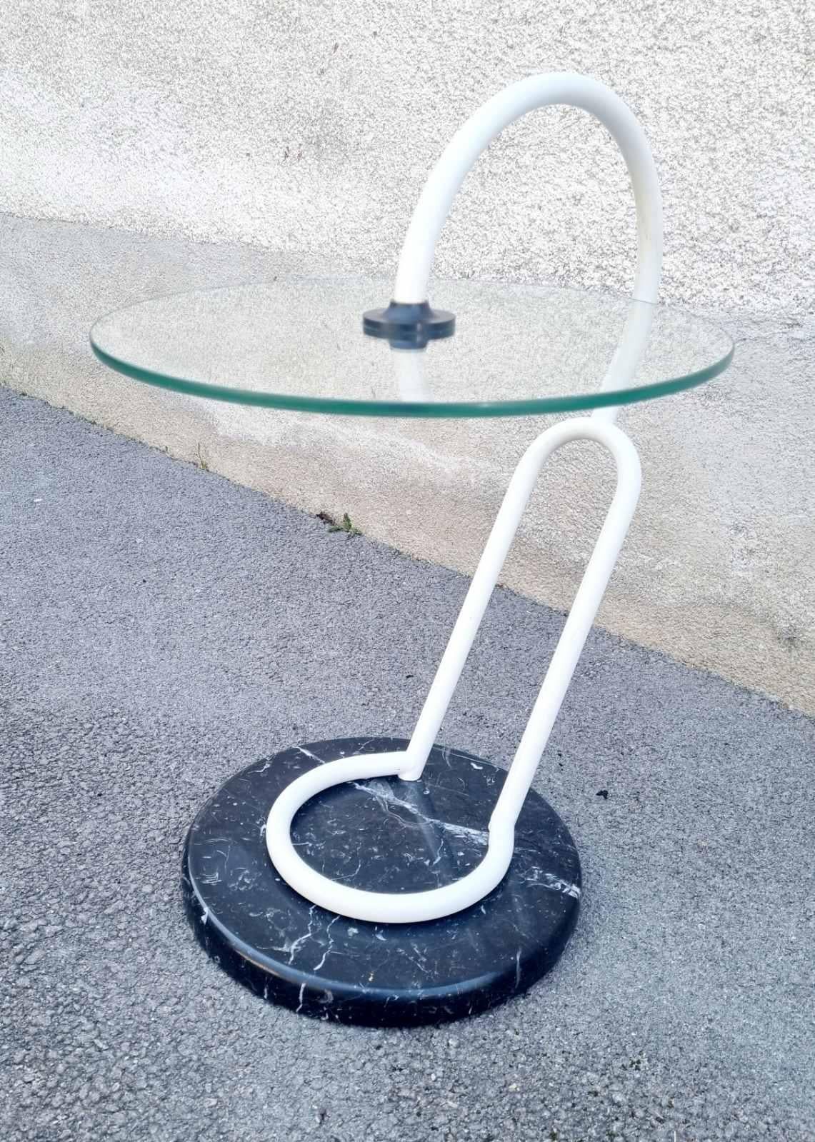Table d'appoint postmoderne italienne en marbre et verre par Cattelan, Italie années 80 en vente 4
