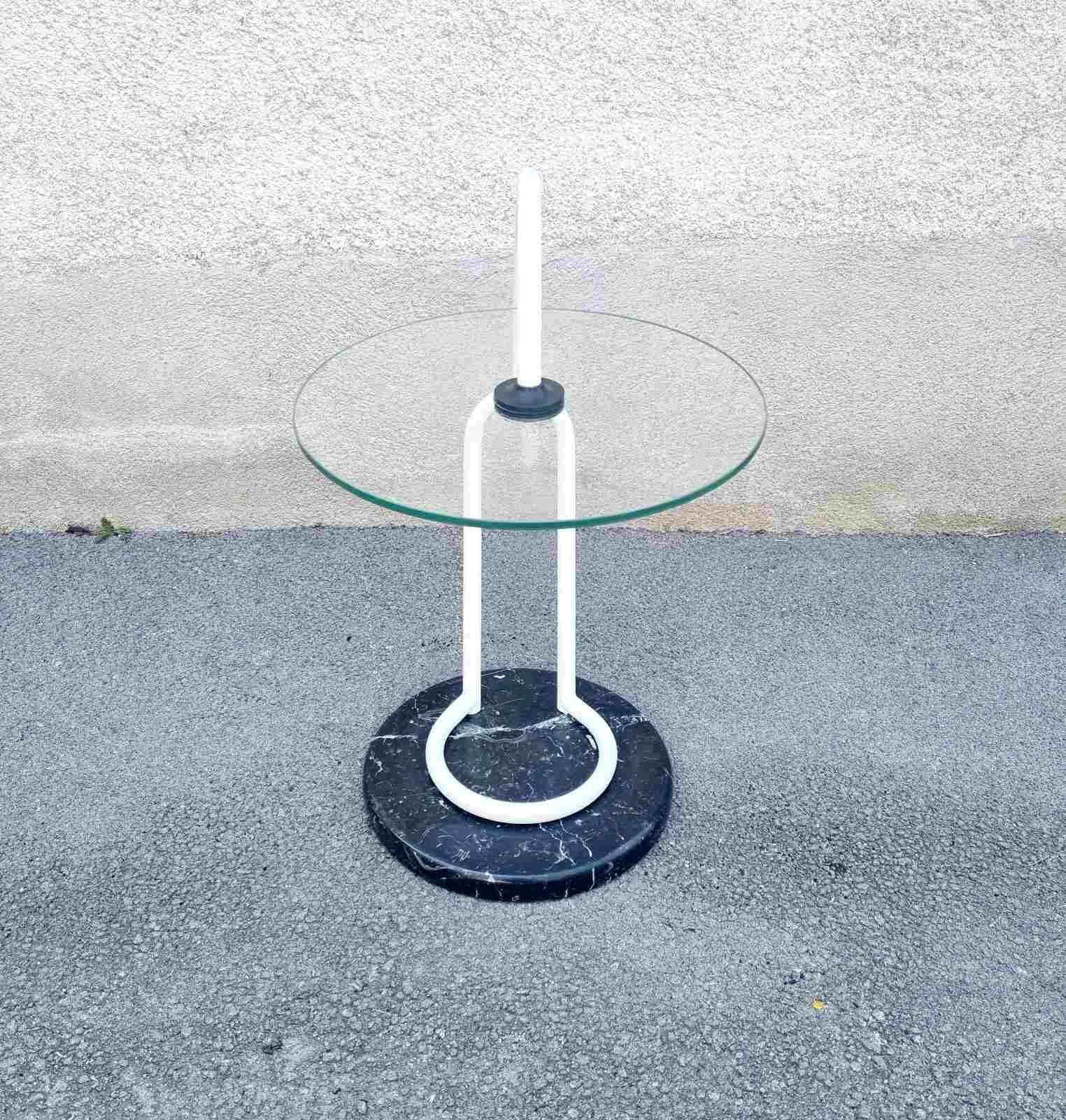 Table d'appoint postmoderne italienne en marbre et verre par Cattelan, Italie années 80 en vente 7