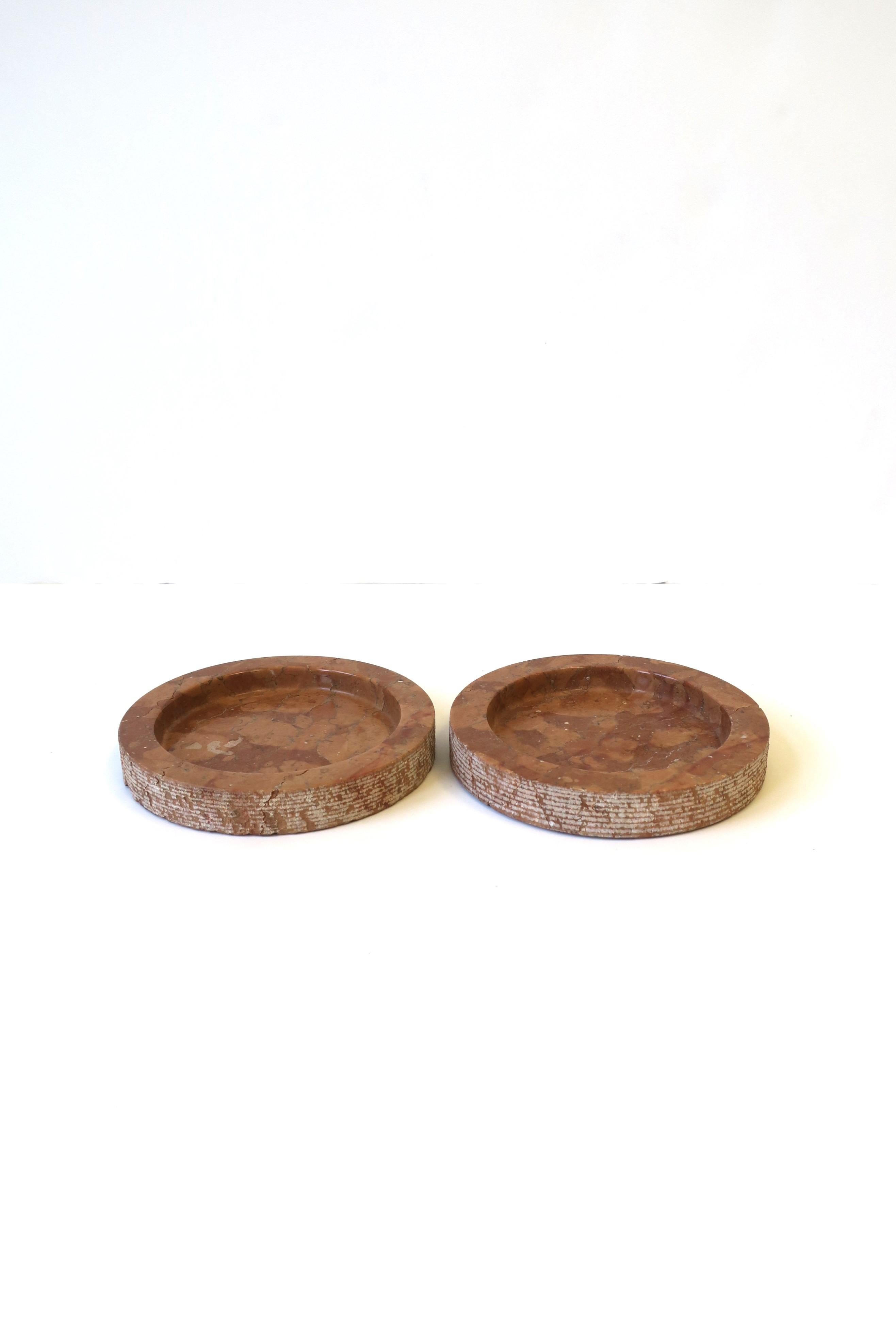 Polished Italian Postmodern Marble Terracotta Wine Bottle Coaster or Catchall, Set of 2 For Sale