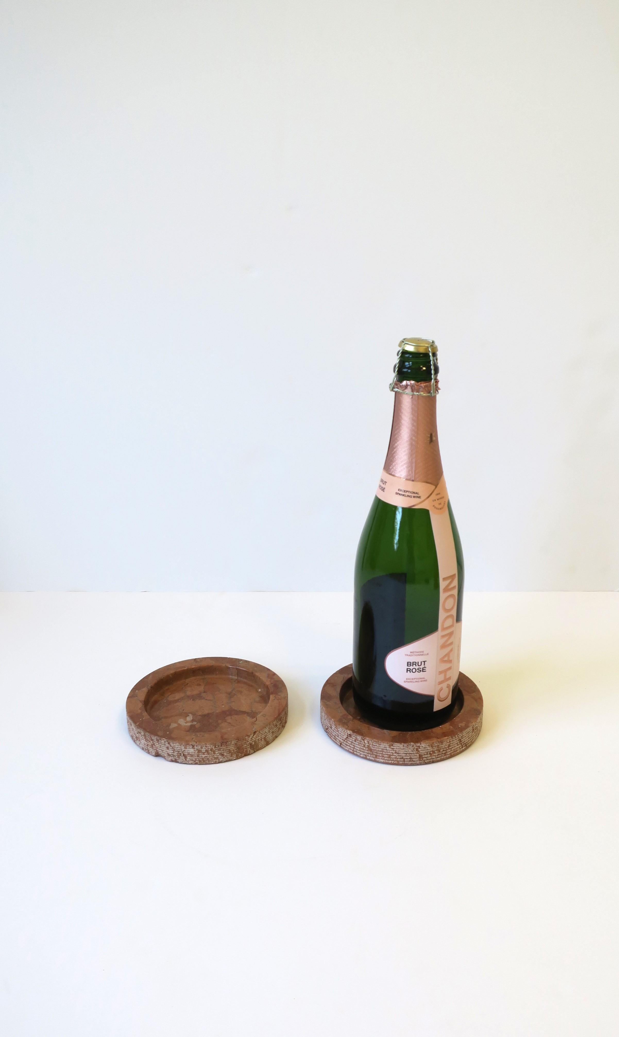 Italian Postmodern Marble Terracotta Wine Bottle Coaster or Catchall, Set of 2 For Sale 1