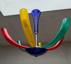 Italian Postmodern Multicolor Murano Style Glass Chandelier by Sylcom Memphis St