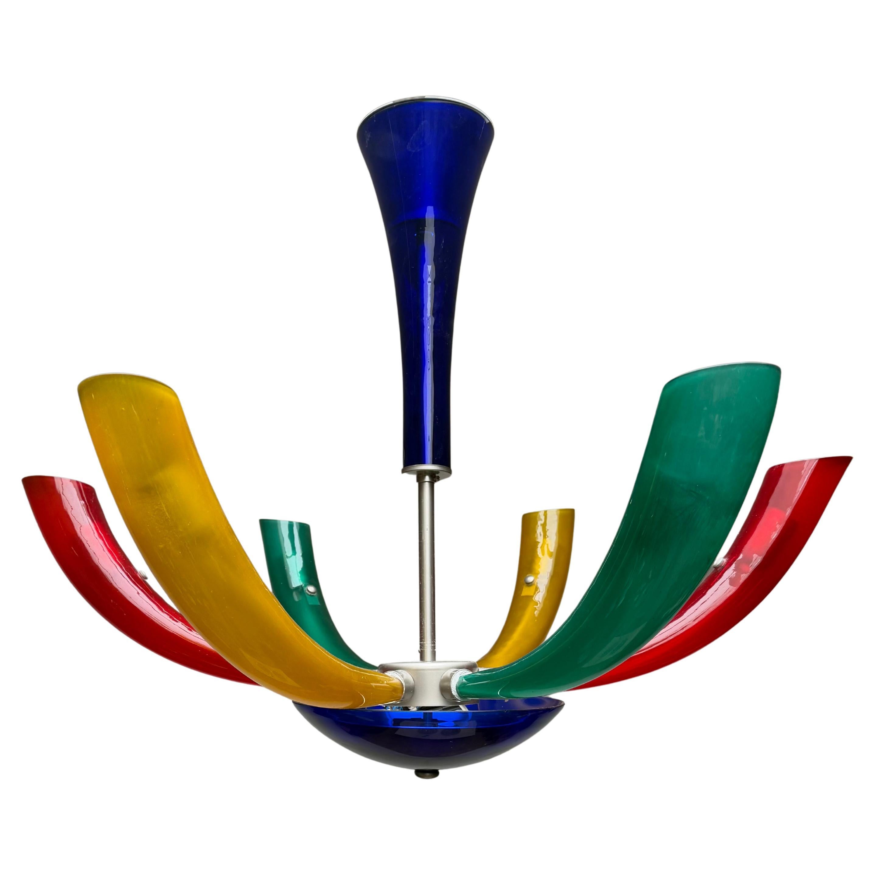 Italienischer postmoderner mehrfarbiger Kronleuchter aus Murano-Glas von Sylcom Memphis St