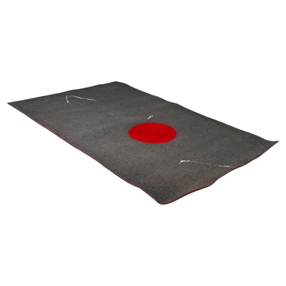 Italian postmodern rectangular grey felt rug red circle Riccardo Fattori, 2000s