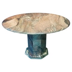 Italian Postmodern Round Table, Geometric Base, Exotic Cipollino Ondulato Marble