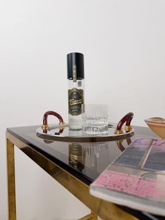 Italienisches postmodernes rundes Tablett mit violetten Murano-Glashenkeln, 1980er Jahre