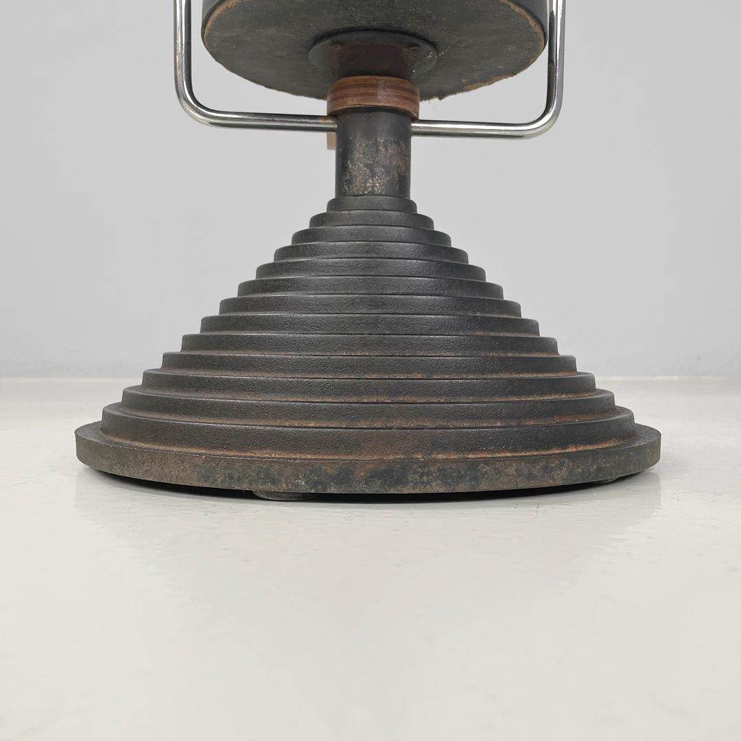 Italian postmodern round umbrella stand by Origlia in cast iron and wood, 1980s For Sale 12