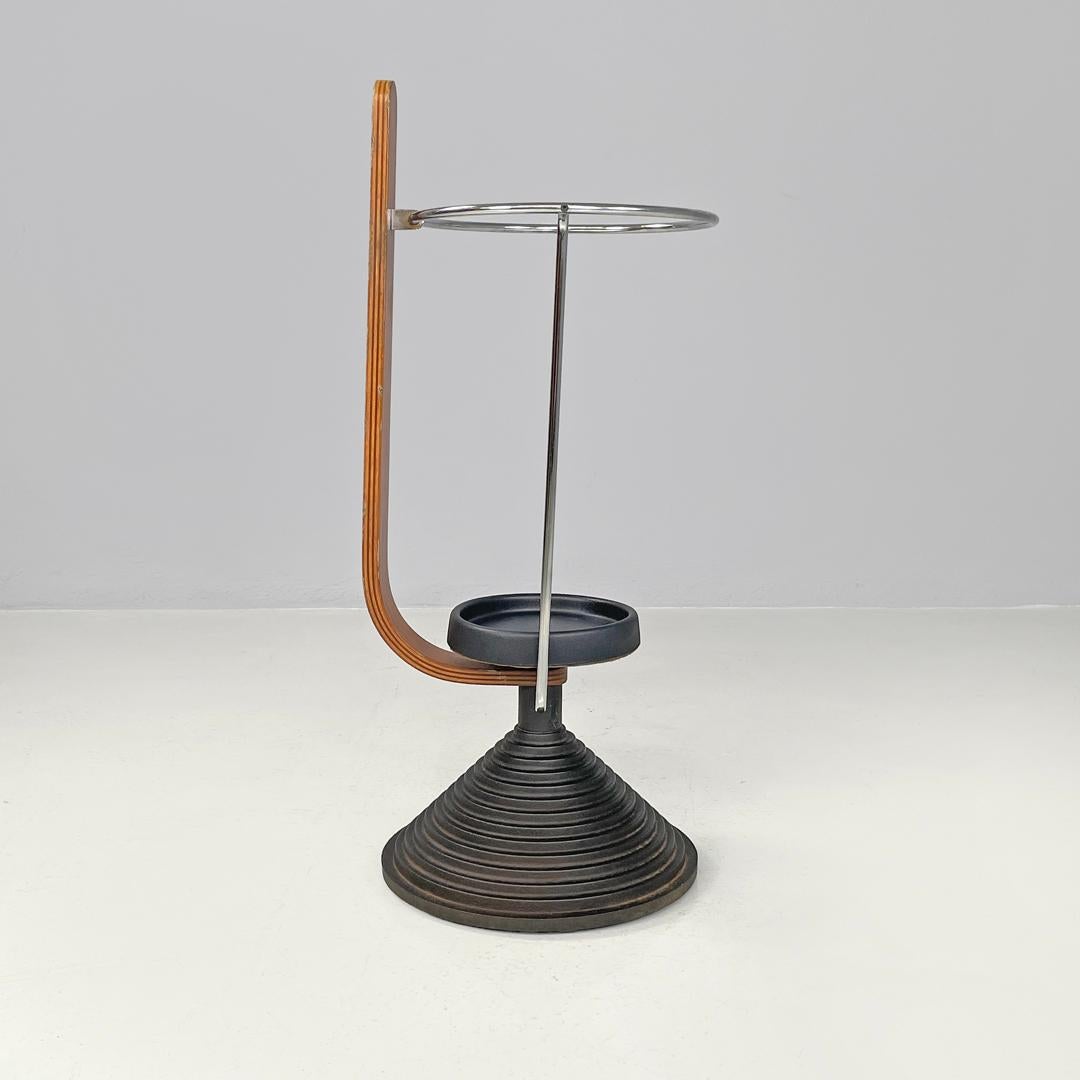 Late 20th Century Italian postmodern round umbrella stand by Origlia in cast iron and wood, 1980s For Sale