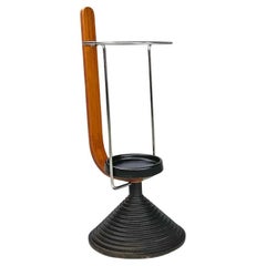 Porte-parapluie rond postmoderne italien Origlia en fonte et bois, années 1980