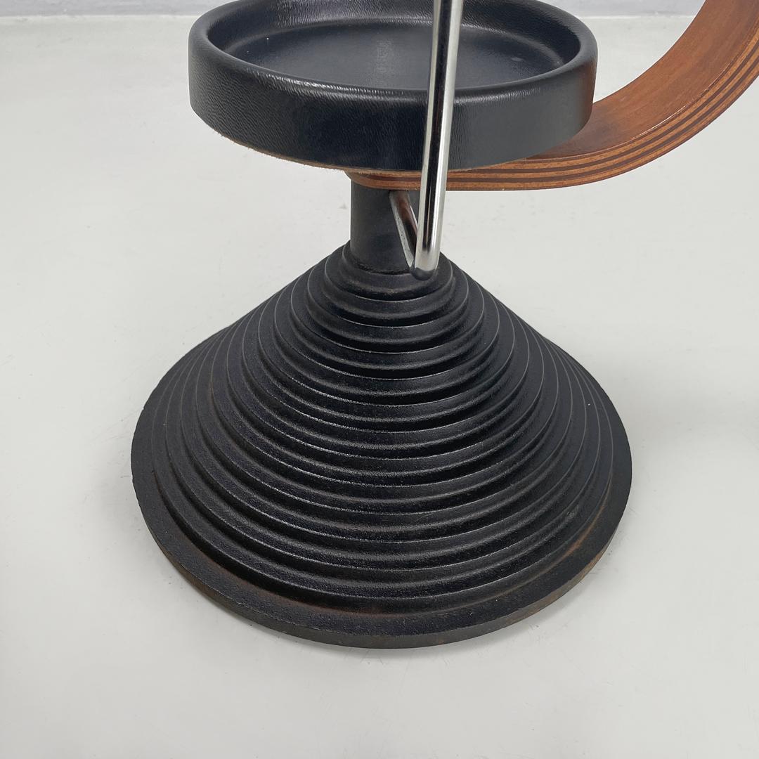 Italian postmodern round umbrella stand by Origlia in wood and cast iron, 1980s For Sale 12