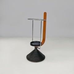 Italian postmodern round umbrella stand by Origlia in wood and cast iron, 1980s