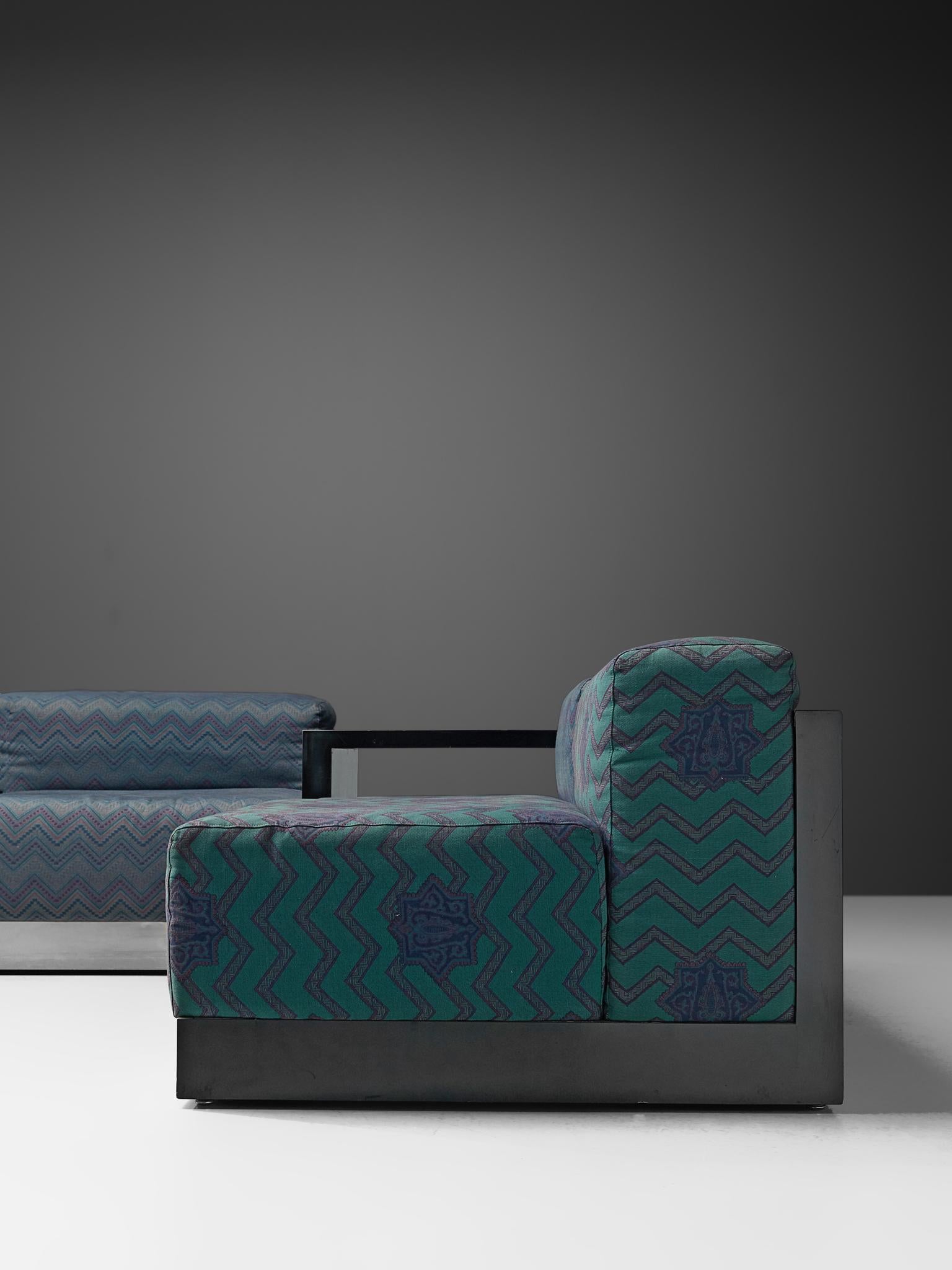 Italian Postmodern Sectional Sofa in Turquoise and Blue Upholstery 2