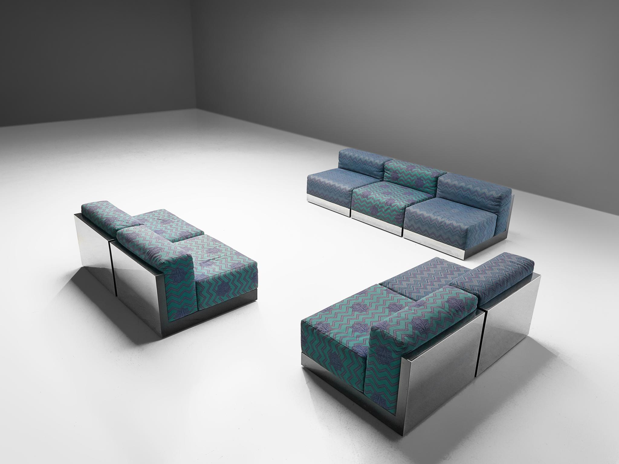 Italian Postmodern Sectional Sofa in Turquoise and Blue Upholstery 3