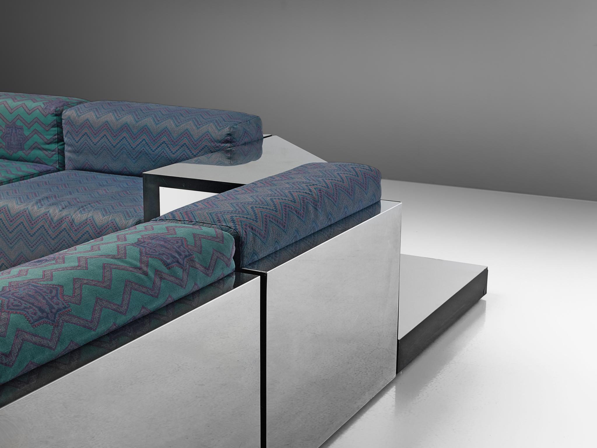 Post-Modern Italian Postmodern Sectional Sofa in Turquoise and Blue Upholstery