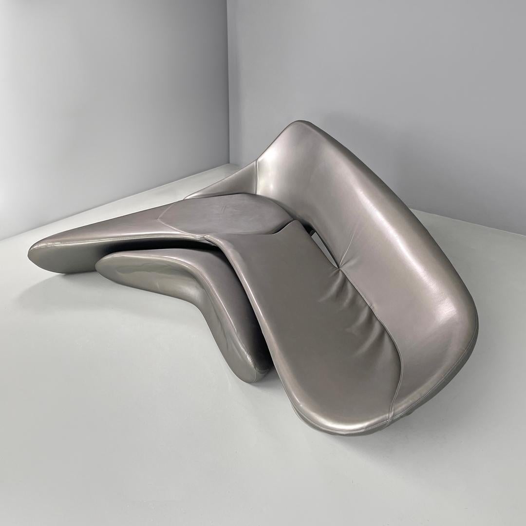 Faux Leather Italian postmodern silver sofa and pouf Moon System by Zaha Hadid for B&B, 2007 For Sale