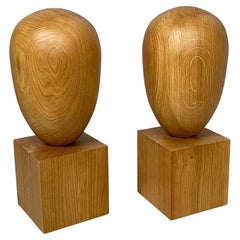 Italian postmodern stylized head sculptures in wood, 1990s