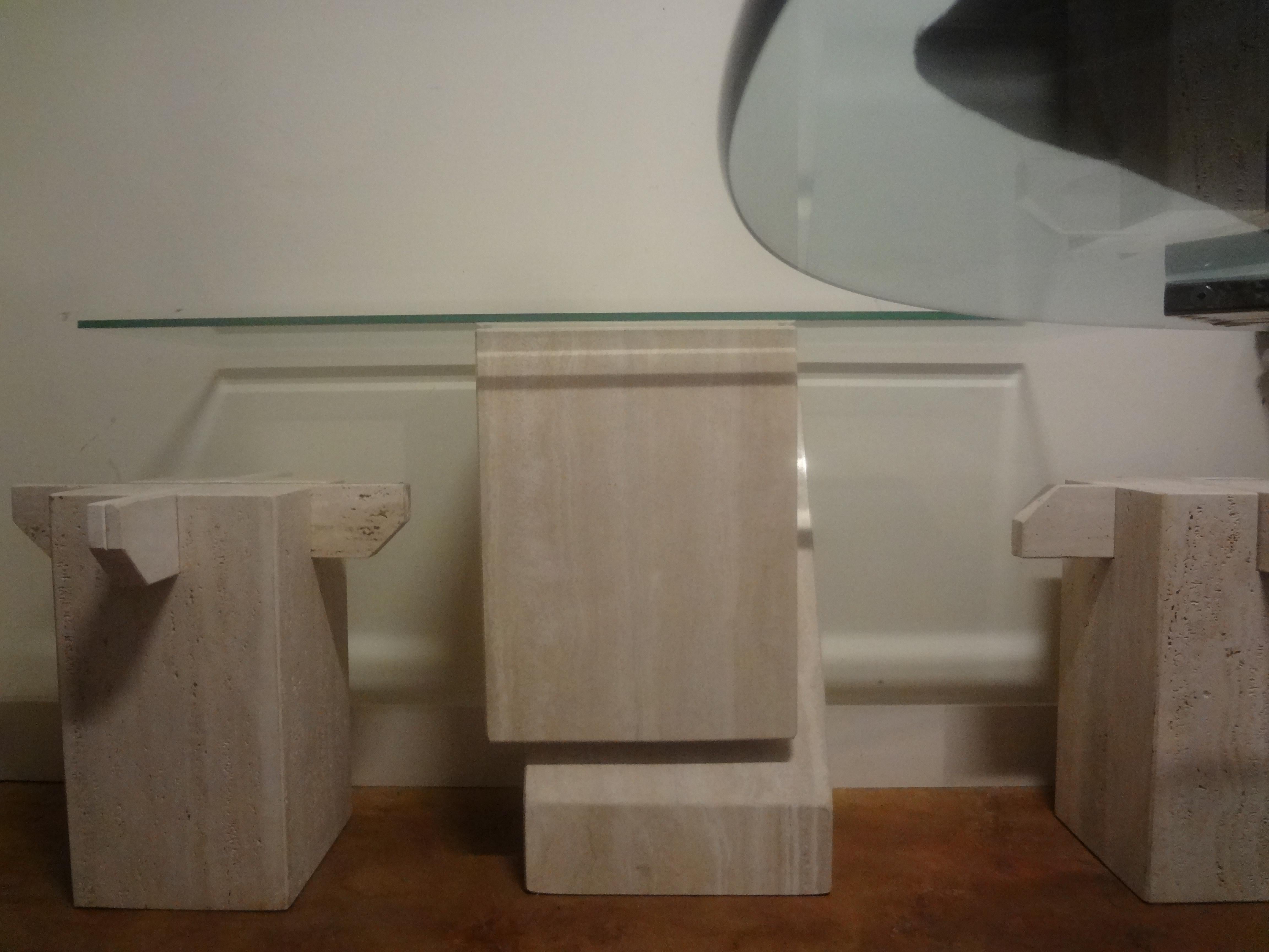 Italian Postmodern Travertine Console Attributed To Angelo Mangiarotti In Good Condition For Sale In Houston, TX