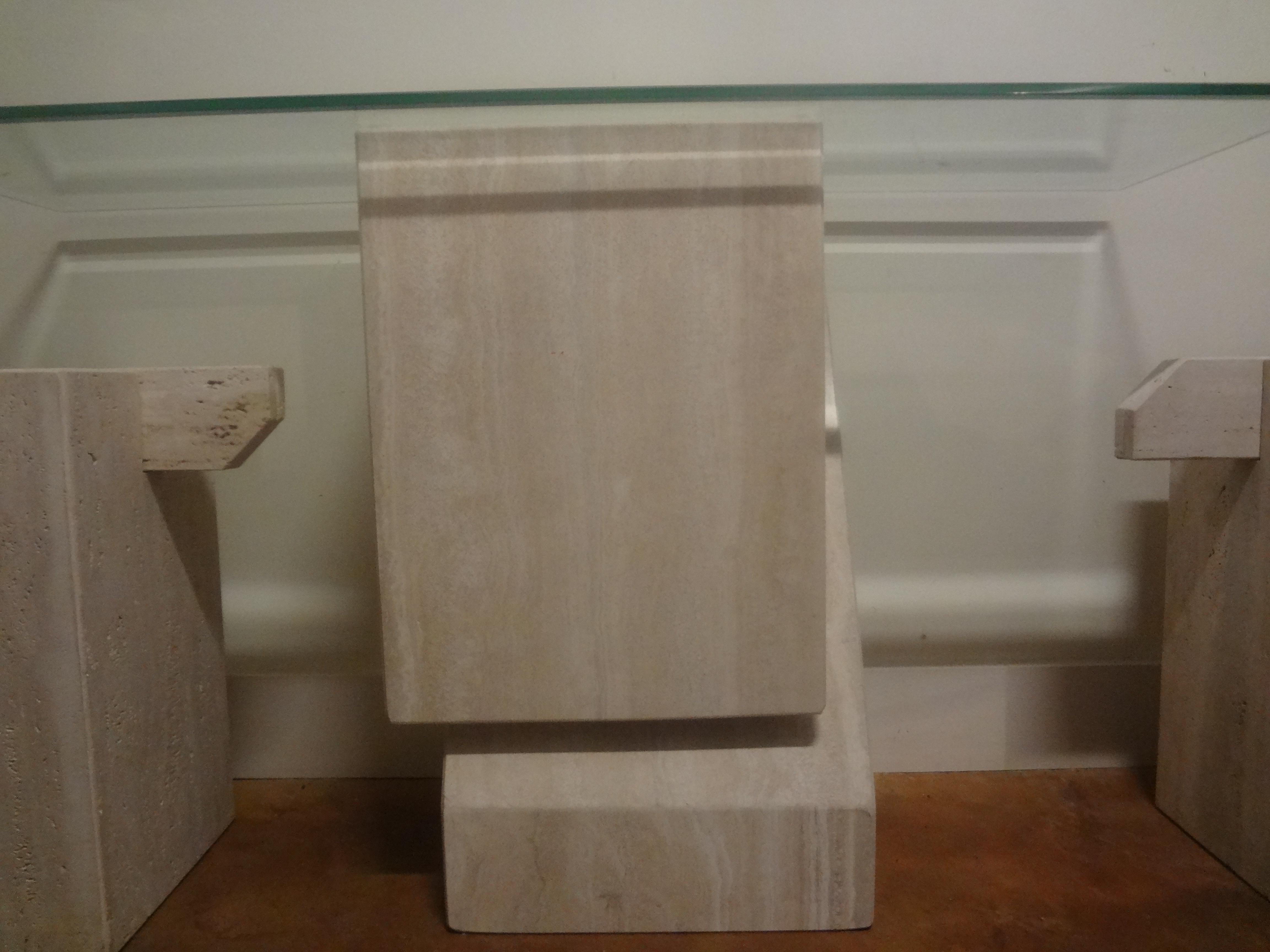 Late 20th Century Italian Postmodern Travertine Console Attributed To Angelo Mangiarotti For Sale