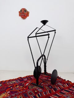 Italian Postmodern Valet Stand on Wheels, Enameled Iron, Meccano Style, 80s