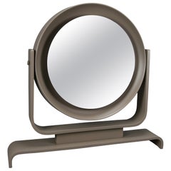 Miroir de courtoisie postmoderne italien en bois laqué taupe, inclinable, années 1980