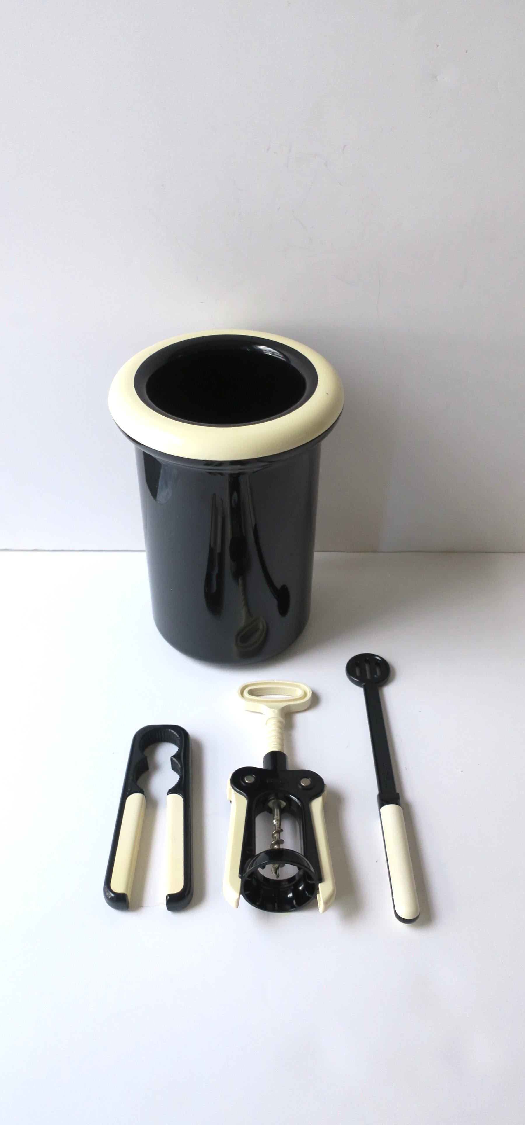 Post-Modern Italian Wine Cooler Ice Bucket, Bottle Opener, and Other Bar Tools, circa 1980s For Sale