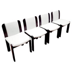Sillas de Comedor Postmodernas Italianas de Madera y Terciopelo, Italia Años 80, Set de 4