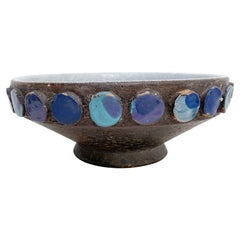 Italian Pottery Bowl Raymor Bitossi Turquoise Circle Design Vintage 1960s Modern