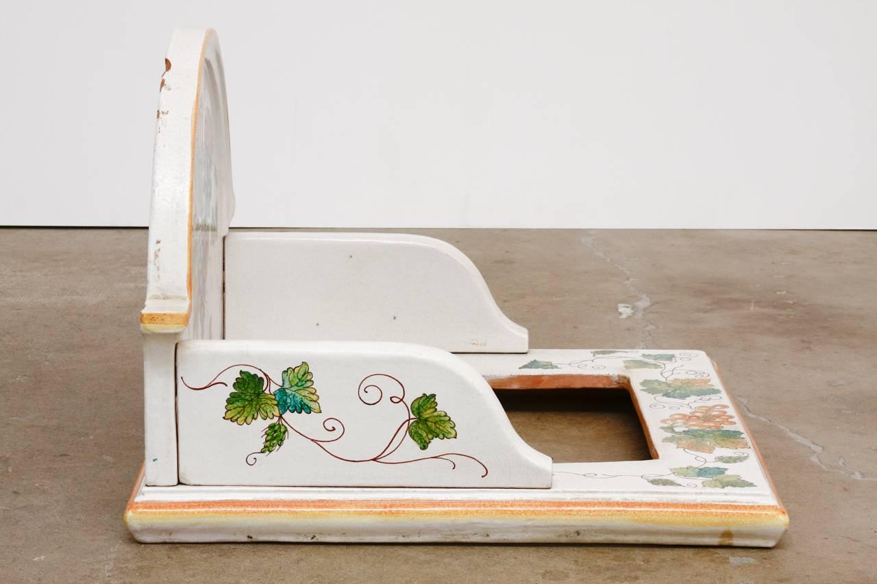 Hand-Painted Italian Pottery Ceramic Hibachi or Garden Sink Surround For Sale
