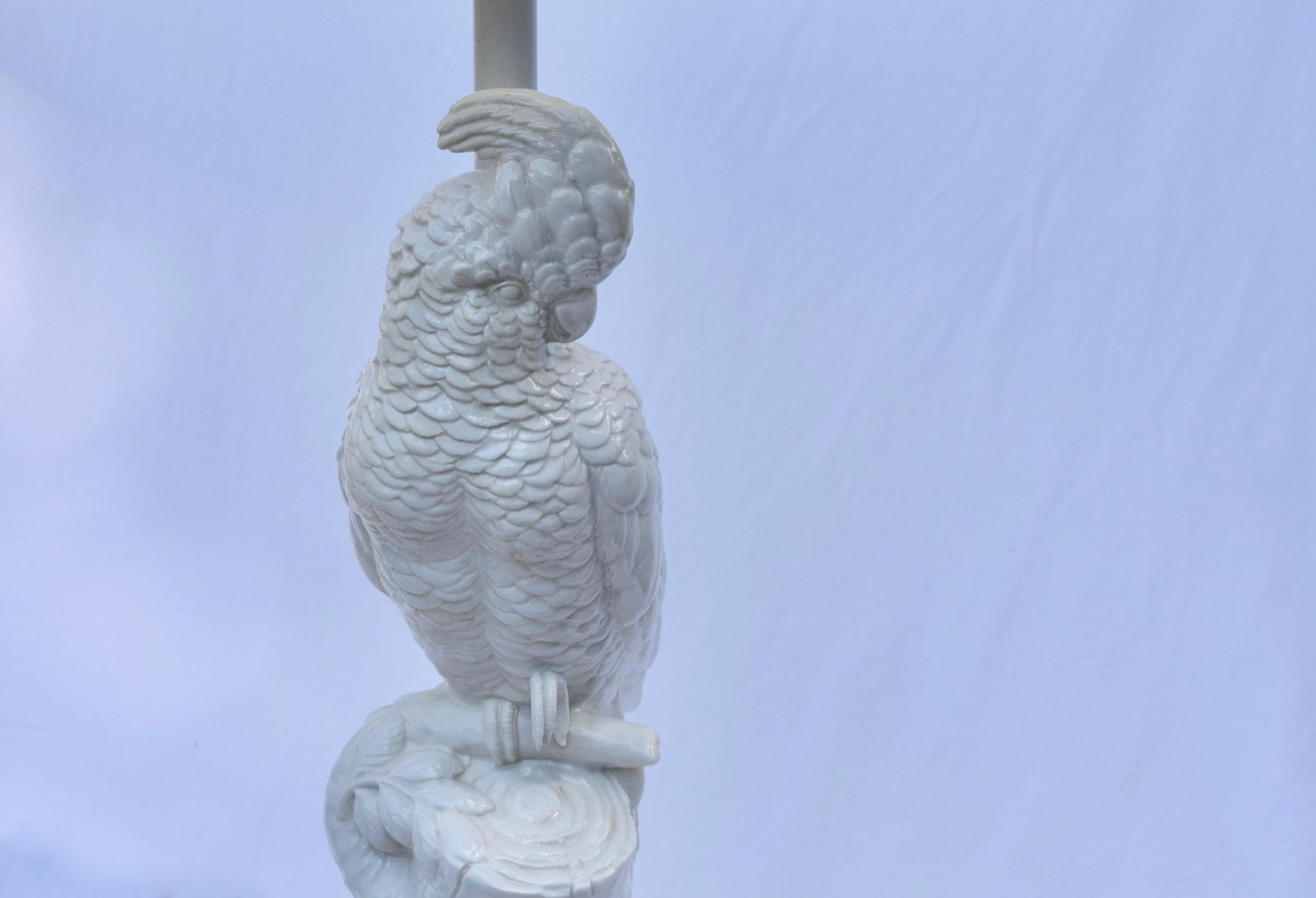 An exquisite, large scale Blanc de Chine style Cockatoo table lamp signed 