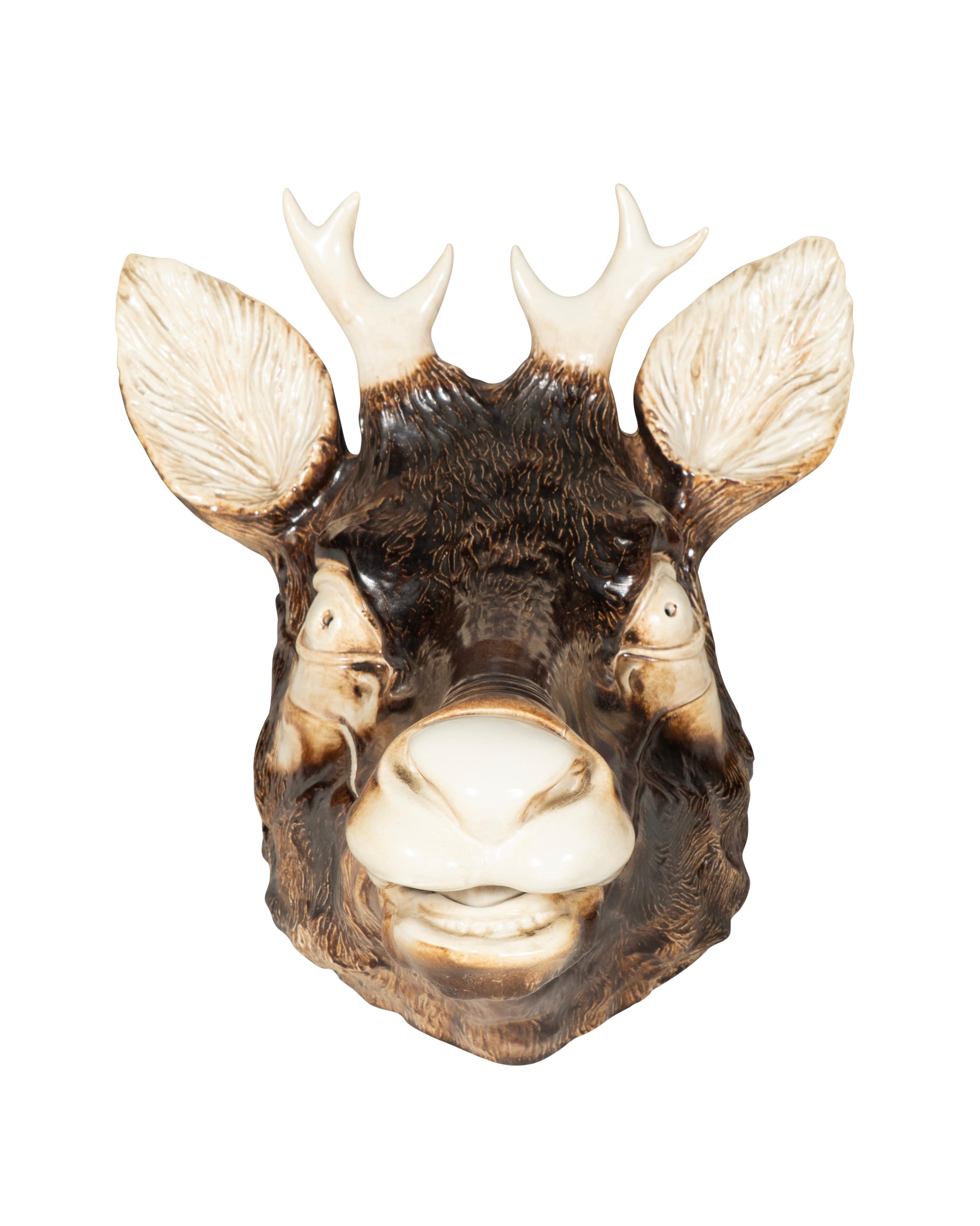 Italian Pottery Deer Head Tureen In Good Condition For Sale In Essex, MA