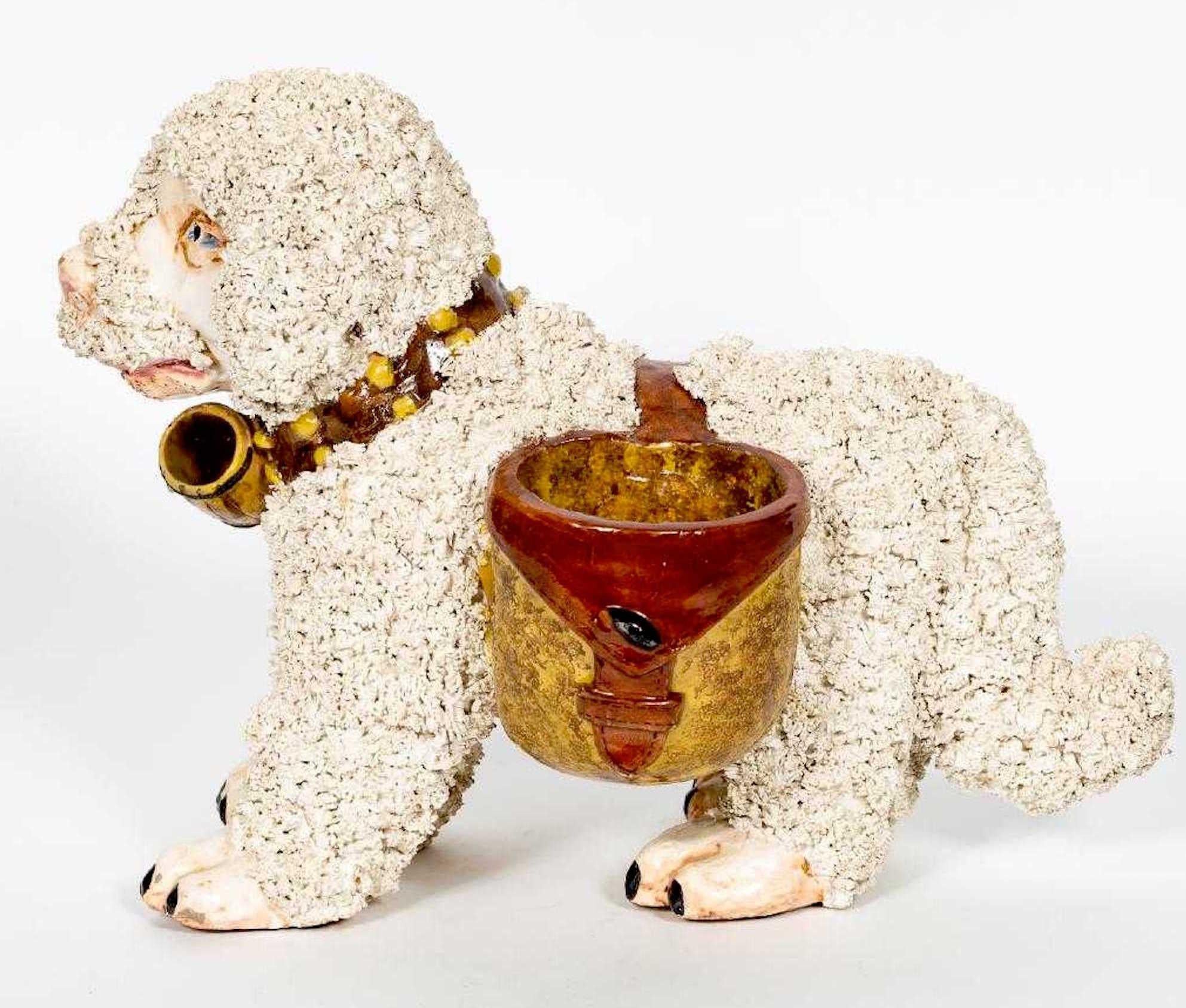 Hand-Painted Italian Pottery Dog Cachepot, in the Staffordshire Style