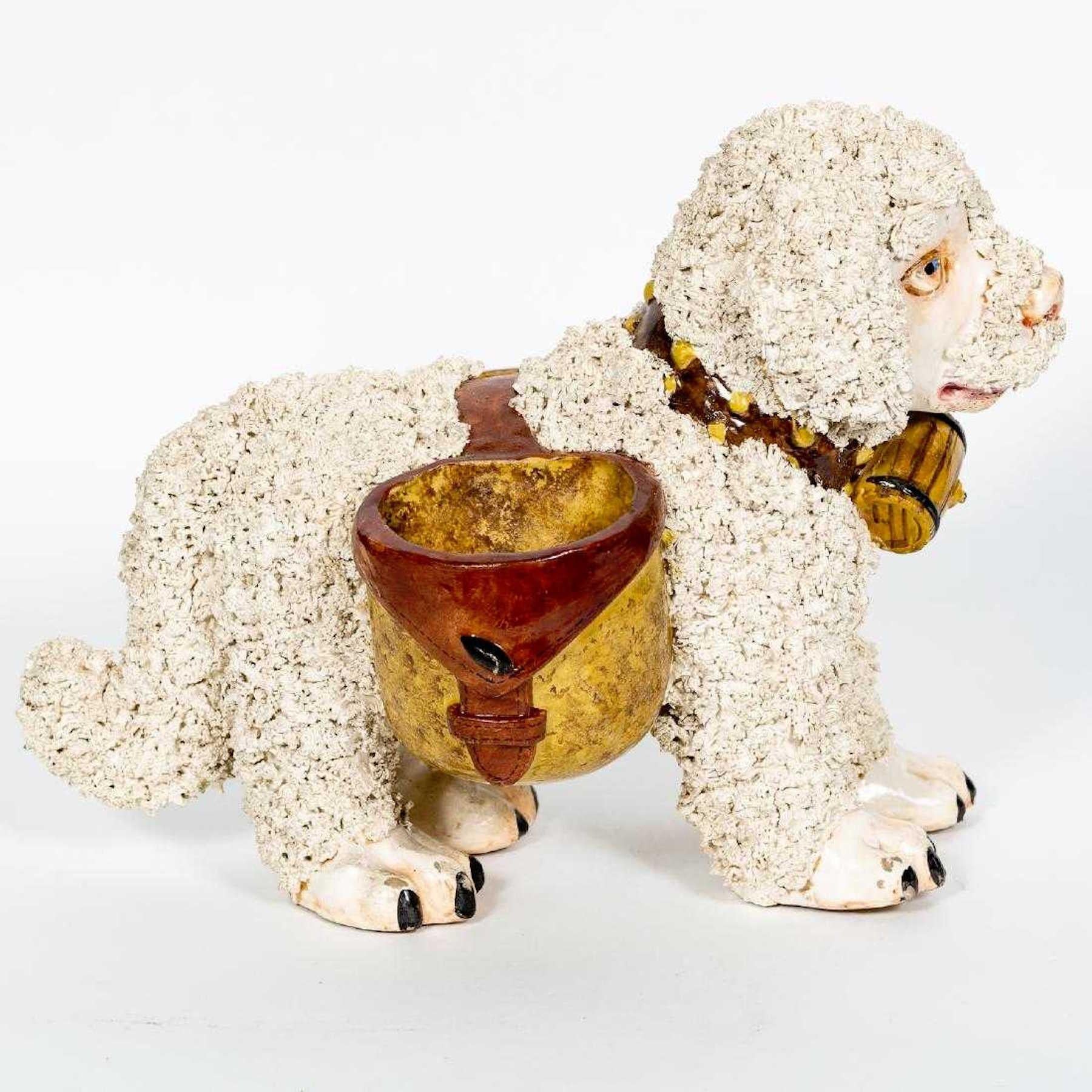 Italian Pottery Dog Cachepot, in the Staffordshire Style In Good Condition In West Palm Beach, FL