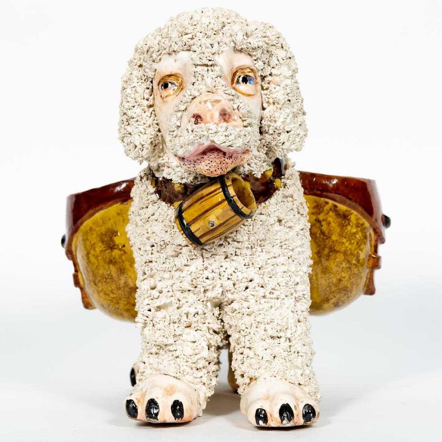 20th Century Italian Pottery Dog Cachepot, in the Staffordshire Style