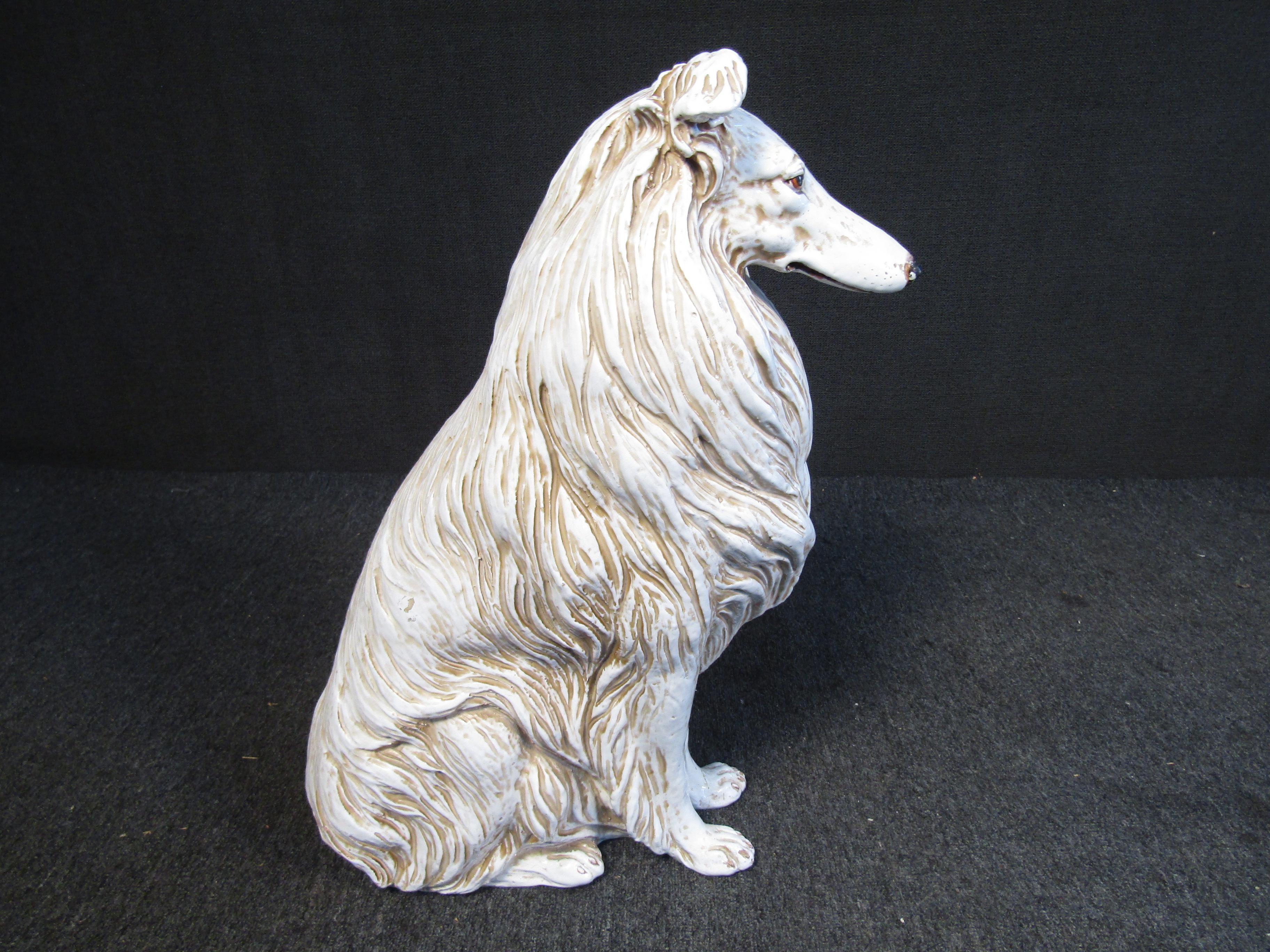 Italian Pottery Dog Sculpture  In Good Condition In Brooklyn, NY