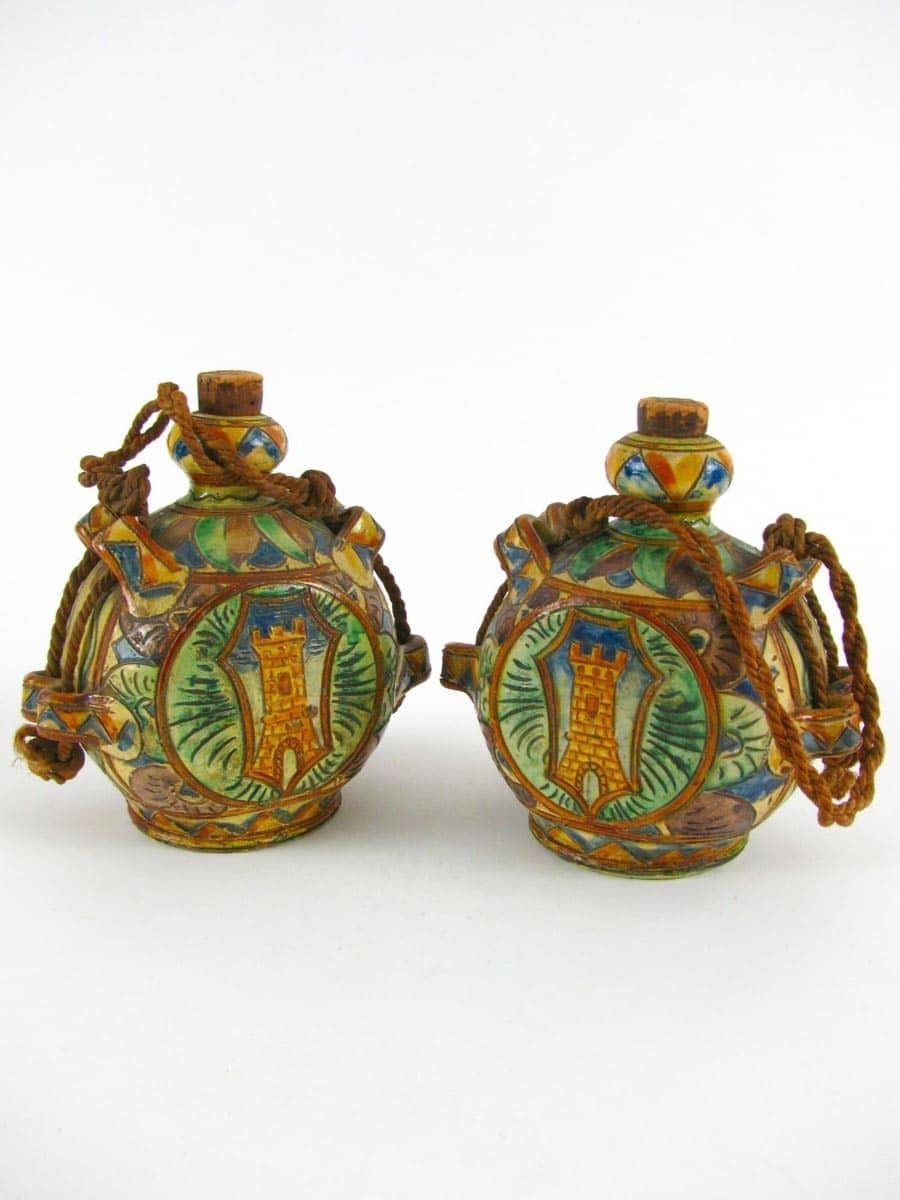 Renaissance Revival Italian Pottery Pilgrim Bottles a Pair of Mid-20th Century Italian Moon Flasks
